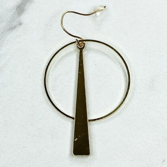 Gold Tone Hoop Triangle Dangle Earrings Pierced Pair - Picture 3 of 5